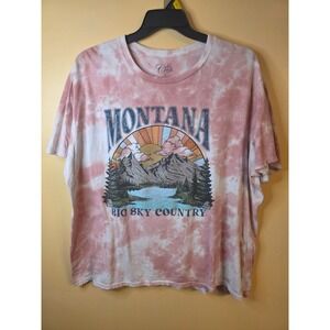 Cold Crush Montana Big Sky Country Tie Dye Graphic T-Shirt Pink White 2X